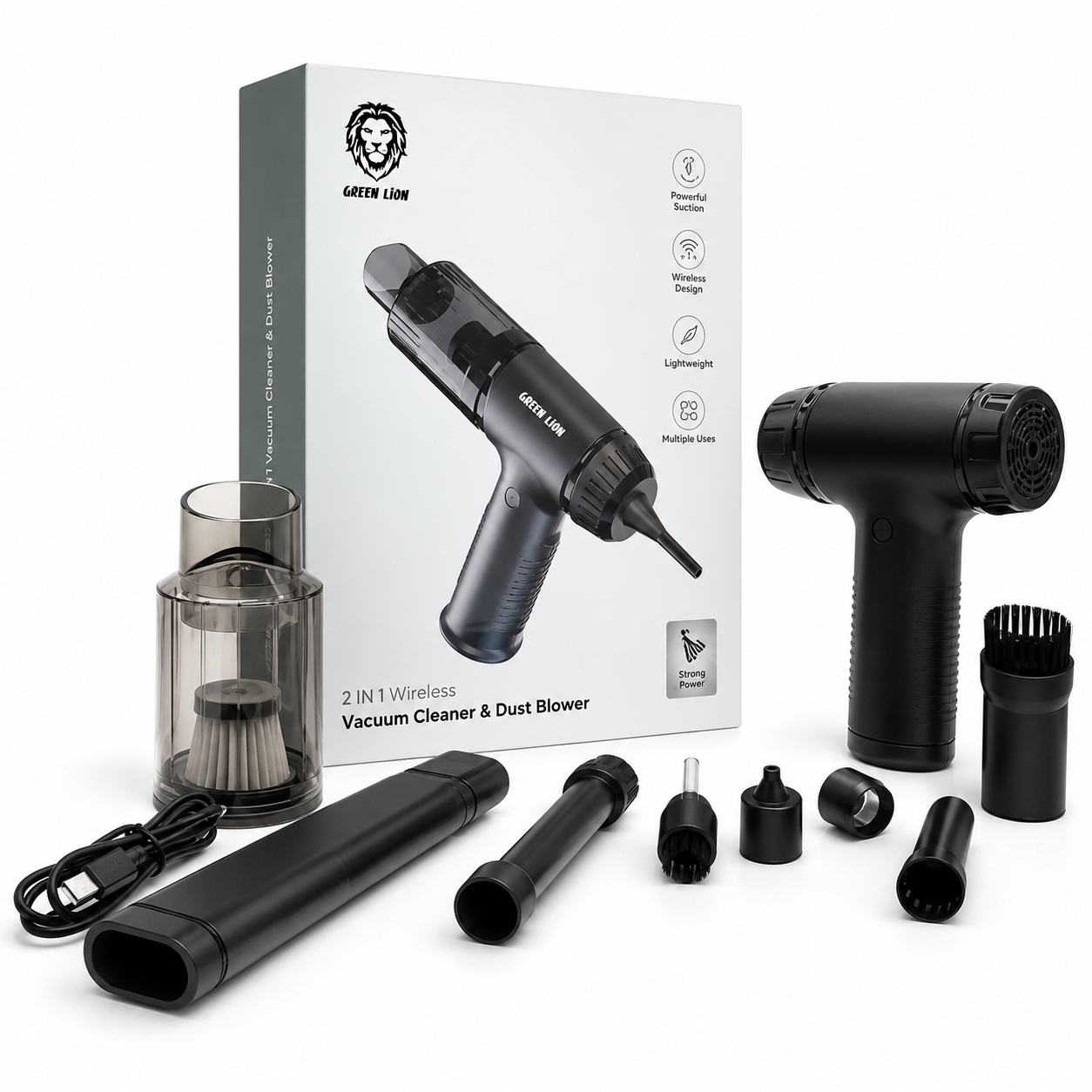 جارو شارژی و دمنده 55 واتی گرین لاین Green Lion 2 in 1 Wireless Vacuum Cleaner and Dust Blowerb GN2IN1VCMDSTBK 