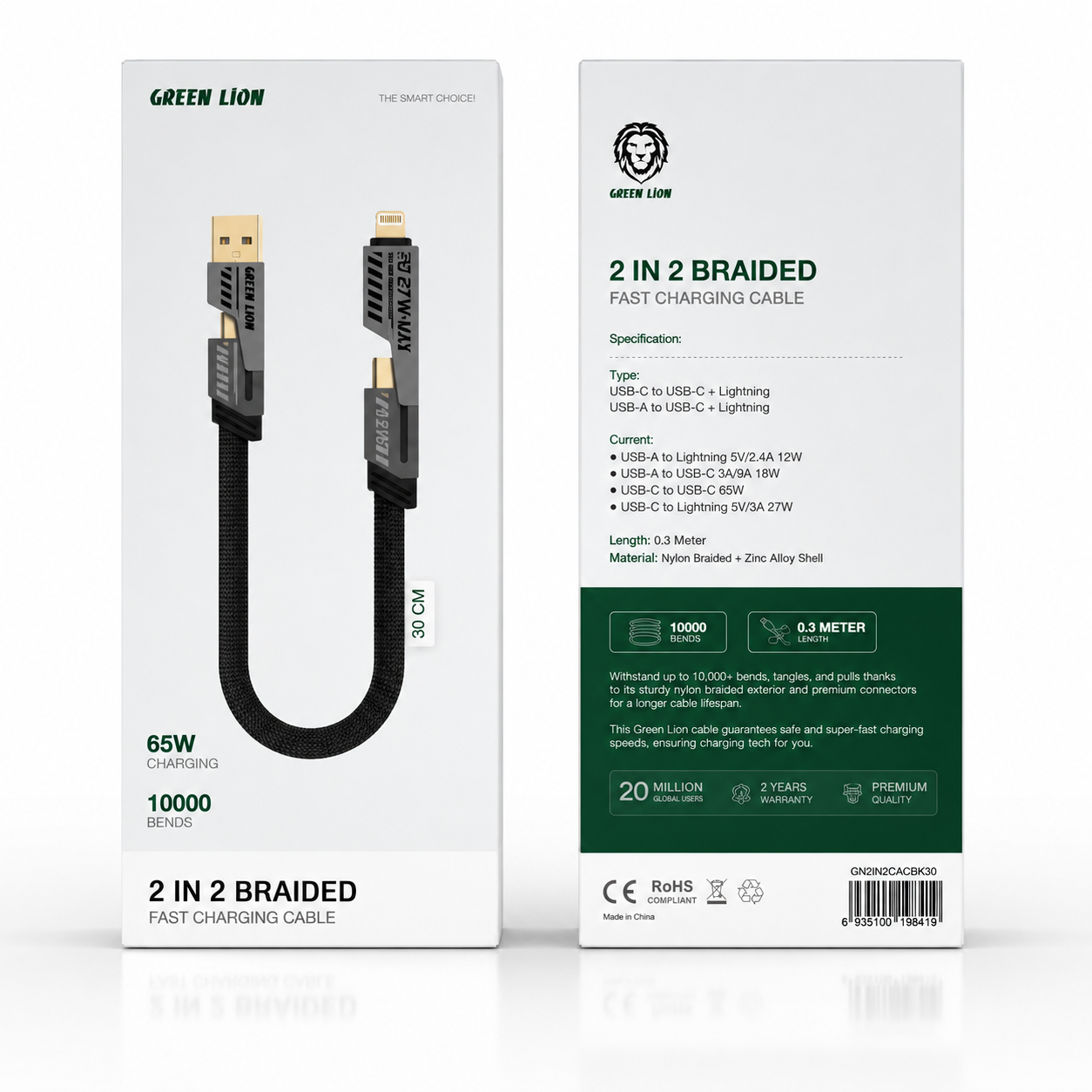 کابل شارژ گرین لاین مدل 2 IN 2 BRAIDED چهار کاره