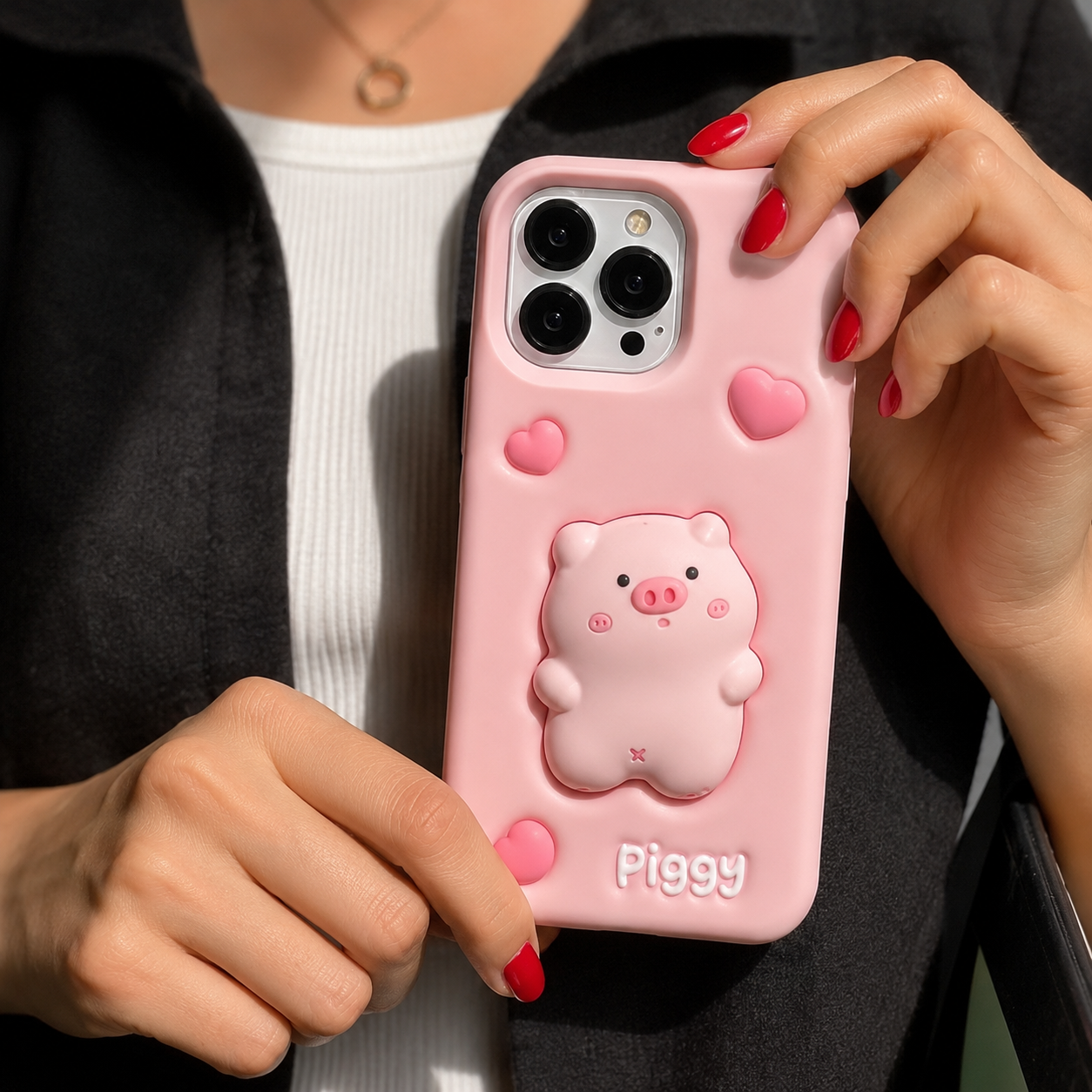 قاب سیلیکونی عروسکی خوک برجسته مدل Piggy ایفون ۱۲پرومکس و ۱۳ پرومکس و ۱۱